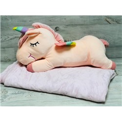 Мягкая игрушка подушка - плед " Единорог " розовый, 23-147