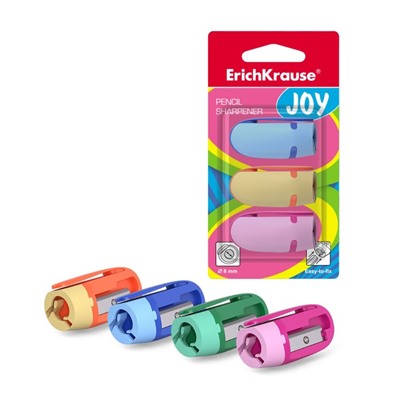 Точилка 1 отверстие ErichKrause Joy, 3 штуки, в блистере, микс