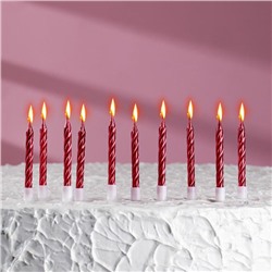 Свечи в торт "Спираль", 10 шт, средние, 7 см, красный металлик