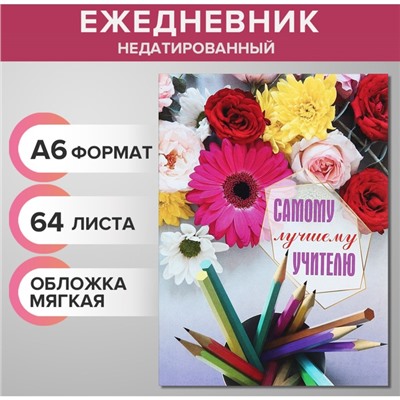 Ежедневник на склейке недатированный А6 48 листов, мягкая обложка, Cамому лучшему учителю