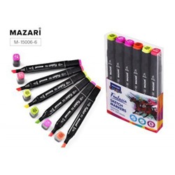 Набор   6 скетч маркеров двусторонних "FANTASIA" Fluorescent colors (флуорисцентные цвета) 3.0-6.2мм M-15006-6 Mazari