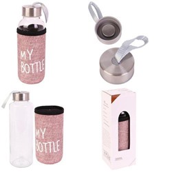 Бутылка для воды. My bottle (300мл, стекло, розовая, в чехле, в коробке) УД-6413, (ООО "МИЛЕНД")