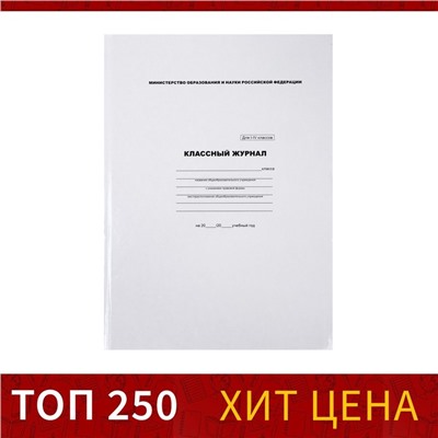 Классный журнал для 1-4 классов А4, 96 листов, твёрдая обложка, белый блок