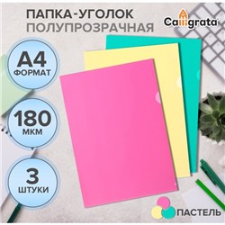 Набор папок-уголков А4, 180 мкм, Calligrata Pastel, полупрозрачные, 3 штуки, микс