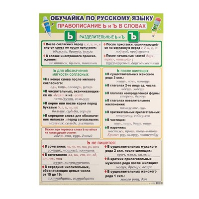 Обучайка по русскому языку "Правописание Ь и Ъ"  50,5х69,7 см