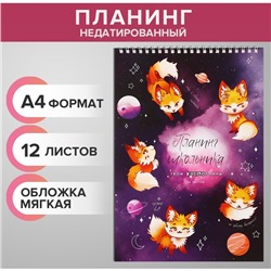 Планинг недатированный А4, 12 листов, на гребне, мягкая обложка, "Планинг космического школьника"