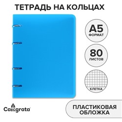 Тетрадь на кольцах A5 80 листов в клетку Calligrata Голубая, пластиковая обложка, блок офсет