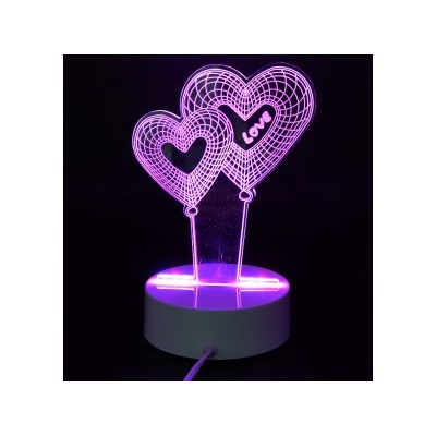 3D ночник светильник ,7 цветов подсветки,пульт управления,"Сердечки"