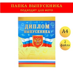 Папка с двумя файлами А4 "Диплом выпускника" герб и триколор на золотом фоне