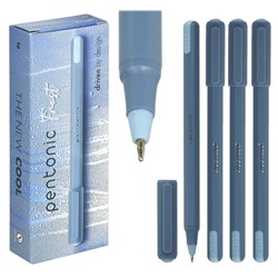 Ручка шариковая синяя 0,7 мм, матовый голубой антискользящий корпус, игольчатый наконечник Linc PENTONIC FROST
