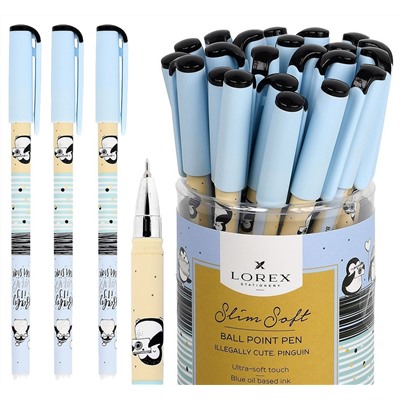 Ручка масляная 0,5 мм  синяя, игловидный наконечник, LOREX ILLEGALLY CUTE.PINGUIN Slim Soft
