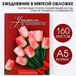 Ежедневник «Учителю с благодарностью» , формат А5, 160 листов, мягкая обложка