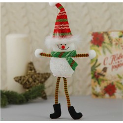 Мягкая световая игрушка "Снеговик в колпаке - длинные ручки и ножки" 25х5 см, красно-белый