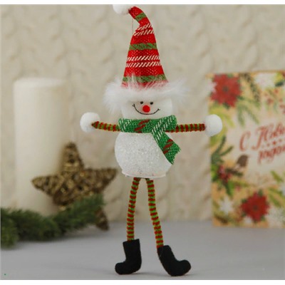 Мягкая световая игрушка "Снеговик в колпаке - длинные ручки и ножки" 25х5 см, красно-белый