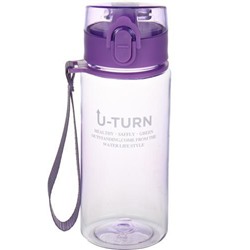 Бутылка для воды. Движение. U-TURN (400мл, с крышкой-защелкой и ремешком, пластик, фиолетовая, в коробке) УД-9386, (ООО "МИЛЕНД")