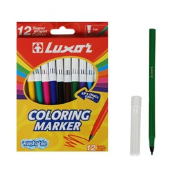 Фломастеры 12 цветов Luxor Coloring, смываемые, картон, европодвес