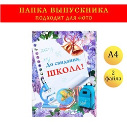 Папка с двумя файлами А4 "До свидания, школа!" фон из сирени, глобус, микроскоп