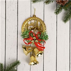 Украшение новогоднее "Колокольчик олень в лесу" 9х18 см, красно-золотой