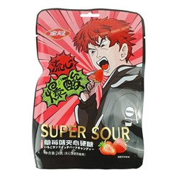 Кислые конфеты с начинкой (аниме super sour) с освежающей клубникой 24гр (красн. упак.) (20шт в блоке)