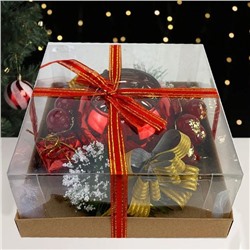 Новогодний декор, подсвечник в подарочной упаковке ,красный ,15x15x7см