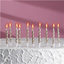 Свечи в торт "Спираль", 10 шт, средние, 7 см, металлик