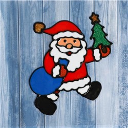 Наклейка на стекло "Дед Мороз с ёлкой и мешком" 11х14 см