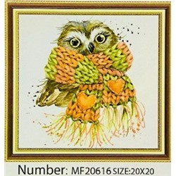 Алмазная мозаика на подрамнике /20х20см./, "Совушка в шарфе" арт.MF20616, 24-637