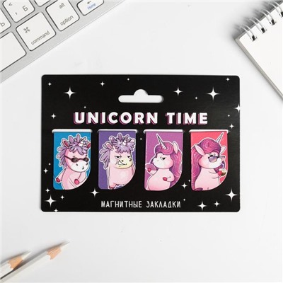 Магнитные закладки Unicorn time на открытке, 4 шт